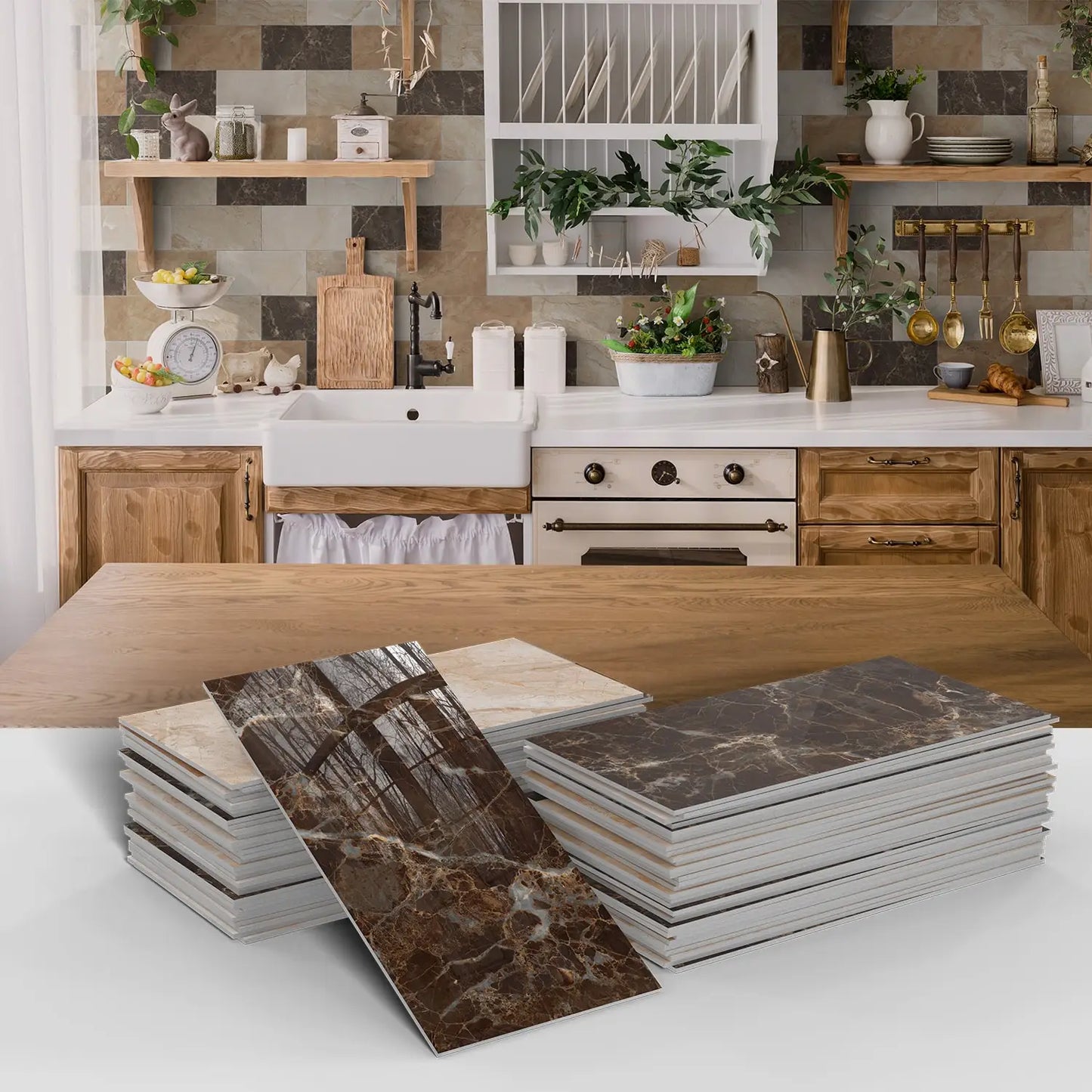 16/32/64PCS Marble Thicker Self-Adhesive Tile Stickers Waterproof Kitchen and Bathroom Minimalist Art 3D Wall Sticker Wallpaper