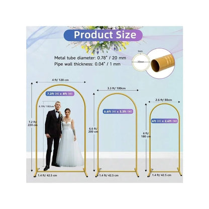 Metal Arch Backdrop Stand, Golden Wedding Arch Stand(7.2Ft+6.6Ft +6Ft), Stable Wedding Arch Frame for Wedding Birthday Party