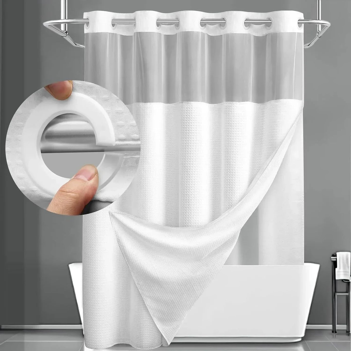 1PC Hookless Waffle Check Shower Curtain Hotel Grade Double Layer Waterproof Bathroom Shower Curtain Easy to Install 10 Colors
