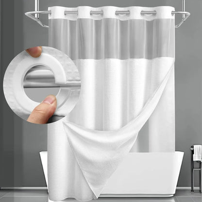 1PC Hookless Waffle Check Shower Curtain Hotel Grade Double Layer Waterproof Bathroom Shower Curtain Easy to Install 10 Colors