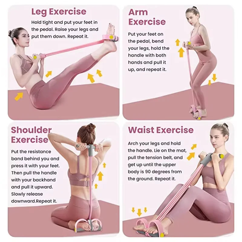 4-Tube Resistance Bands Yoga Pedal Puller Elastic Pull Rope Fitness Equipment for Abdomen Waist Arm Training