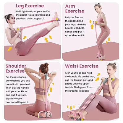 4-Tube Resistance Bands Yoga Pedal Puller Elastic Pull Rope Fitness Equipment for Abdomen Waist Arm Training