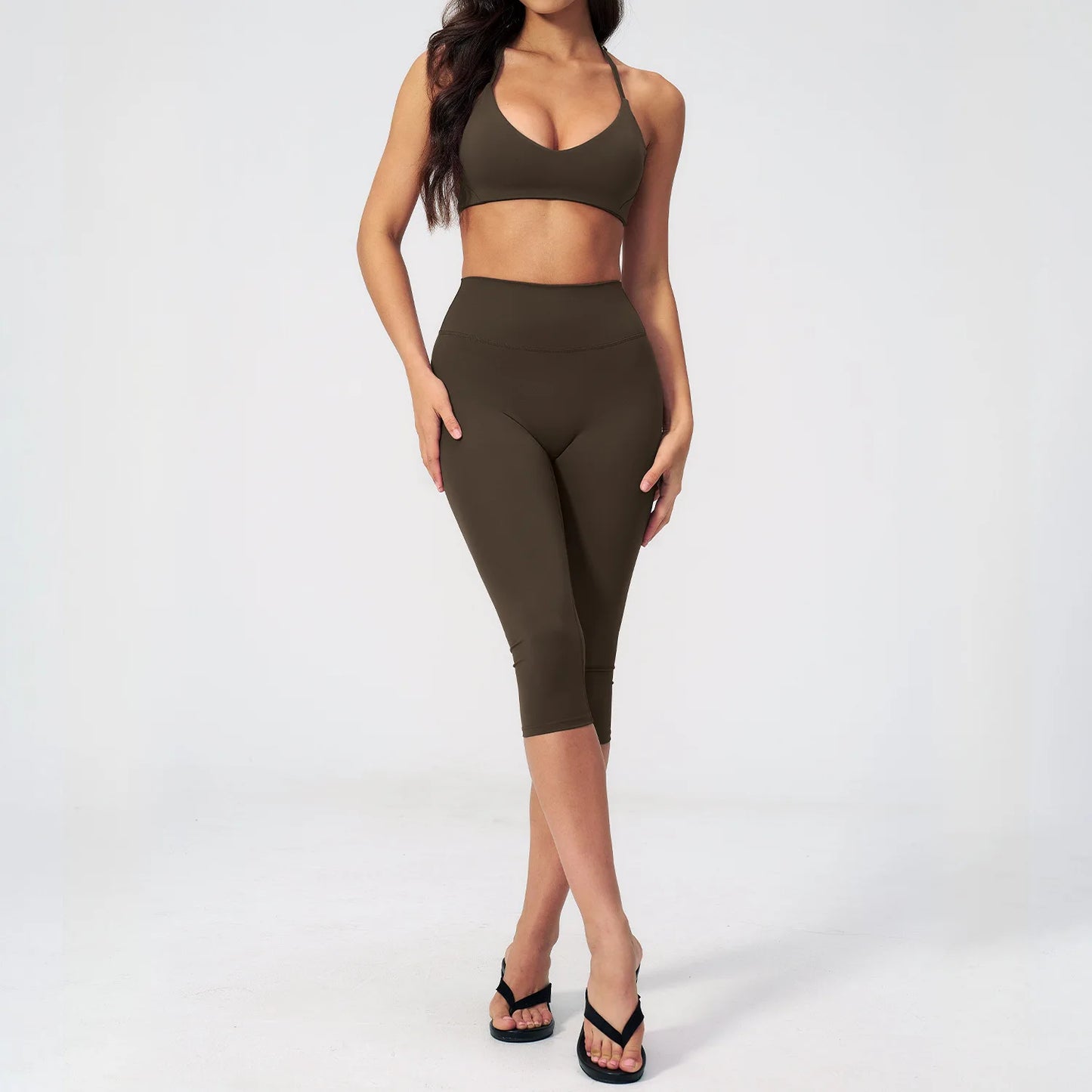 Sports Set Two Pieces Yoga Set Women'S Sports Set Quick Drying Short Sleeve Fitness Set Gym Running Slim Capri Pants Sportswear