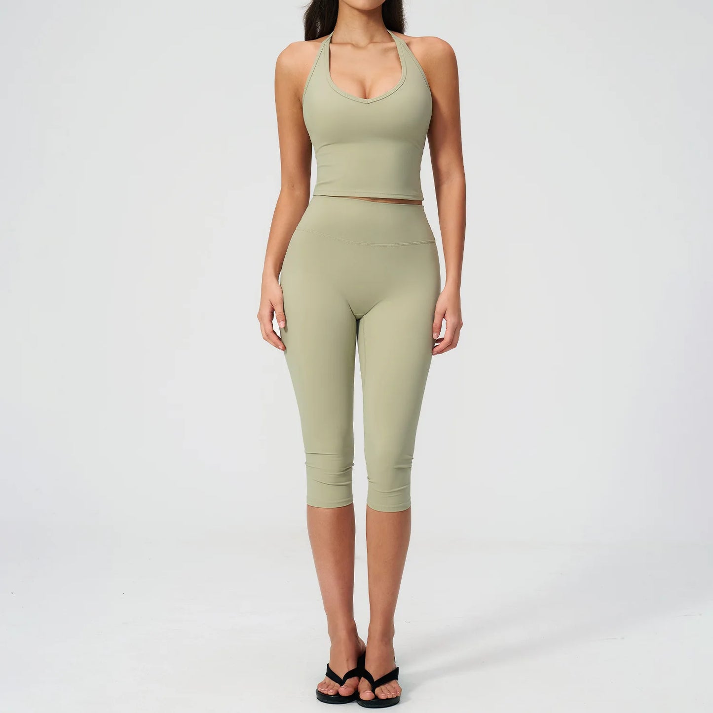 Sports Set Two Pieces Yoga Set Women'S Sports Set Quick Drying Short Sleeve Fitness Set Gym Running Slim Capri Pants Sportswear
