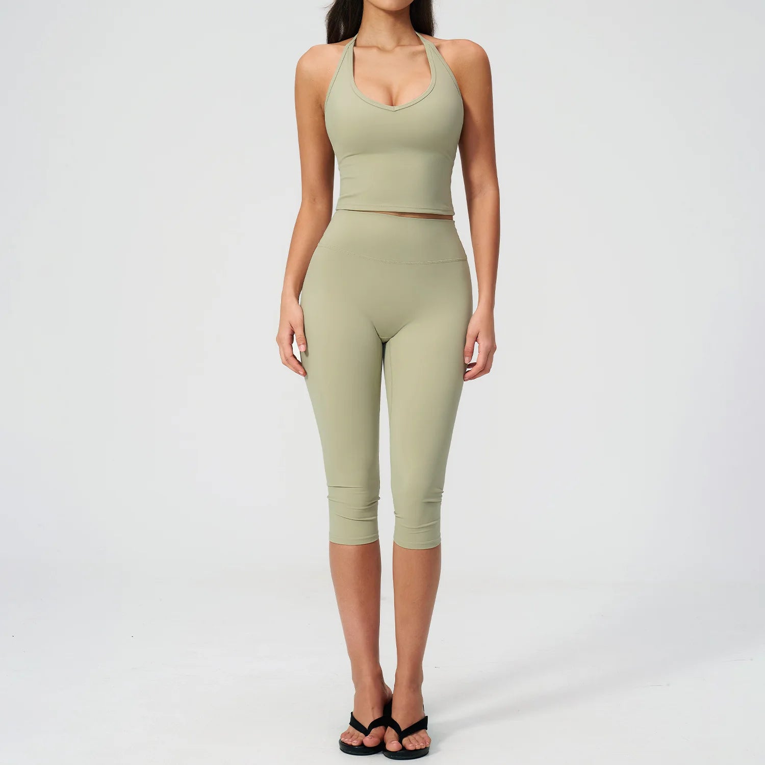 Sports Set Two Pieces Yoga Set Women'S Sports Set Quick Drying Short Sleeve Fitness Set Gym Running Slim Capri Pants Sportswear