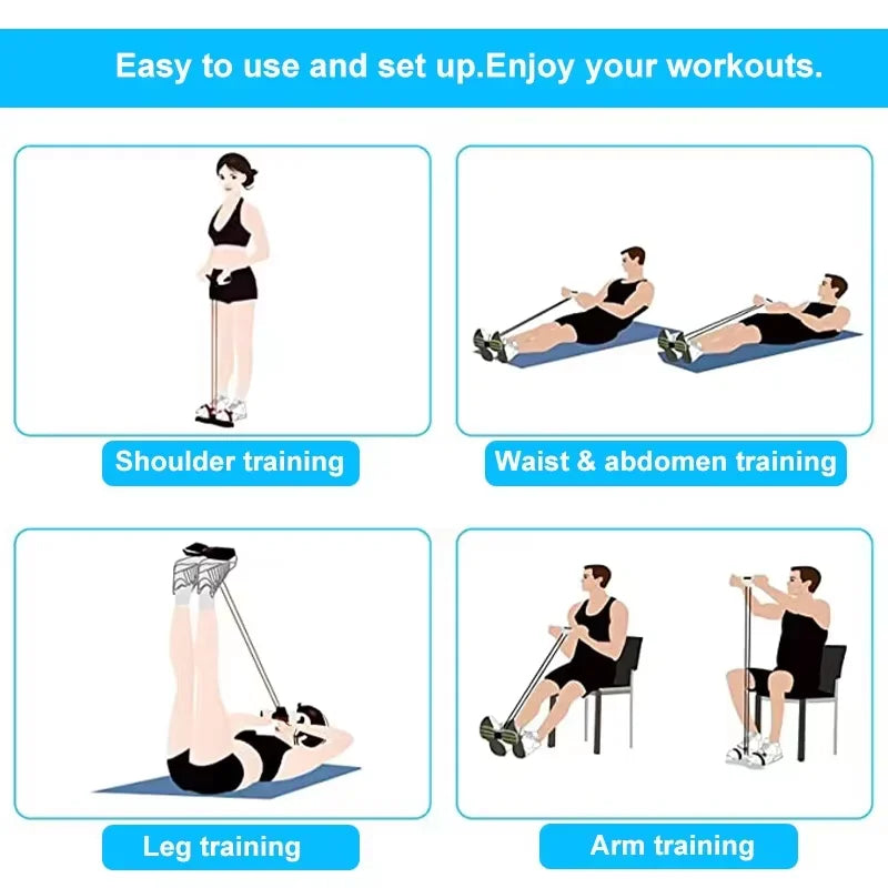 4-Tube Resistance Bands Yoga Pedal Puller Elastic Pull Rope Fitness Equipment for Abdomen Waist Arm Training