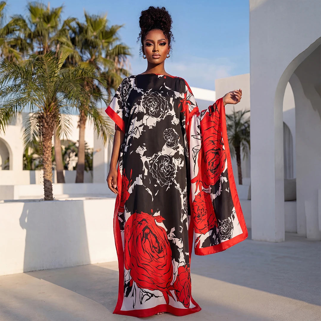 NEW Fashion Summer Dress with Big Scarf Dubai Turkey Kaftan Muslim Loose Abaya Women African Casual Leopard Print Shawl Robe