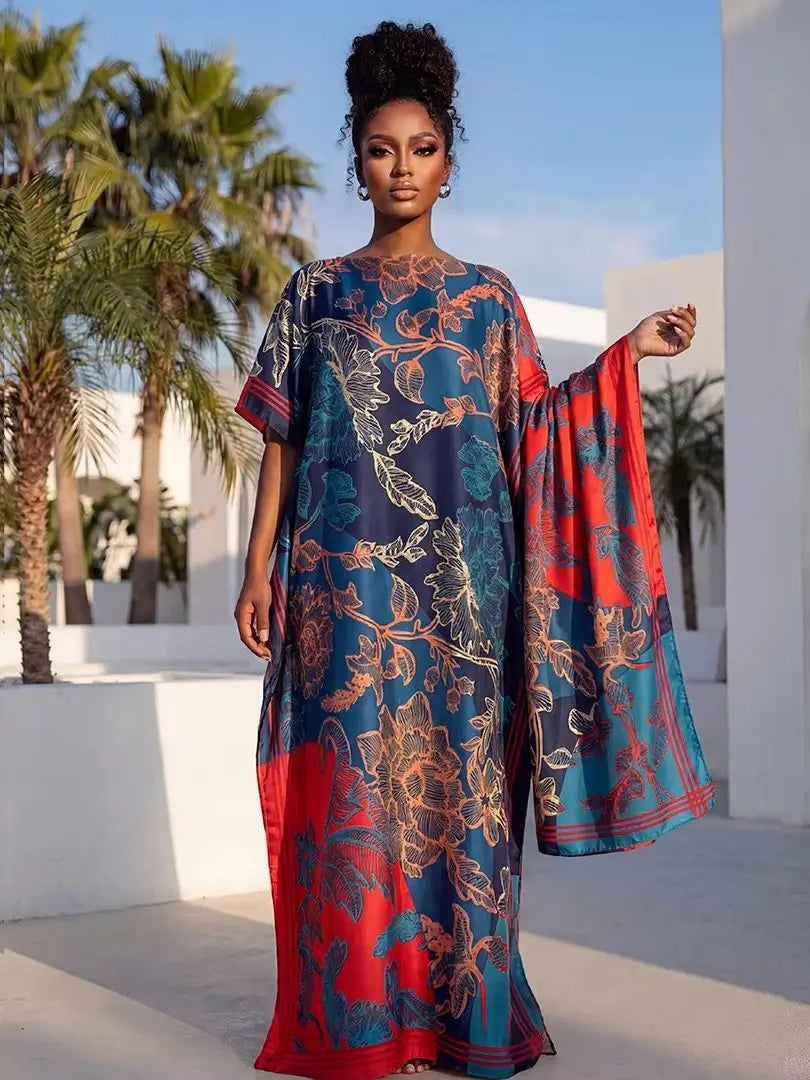 NEW Fashion Summer Dress with Big Scarf Dubai Turkey Kaftan Muslim Loose Abaya Women African Casual Leopard Print Shawl Robe