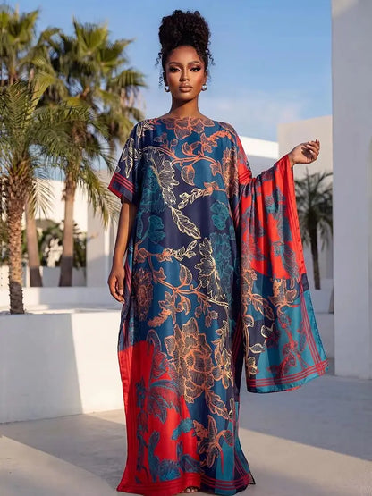 NEW Fashion Summer Dress with Big Scarf Dubai Turkey Kaftan Muslim Loose Abaya Women African Casual Leopard Print Shawl Robe
