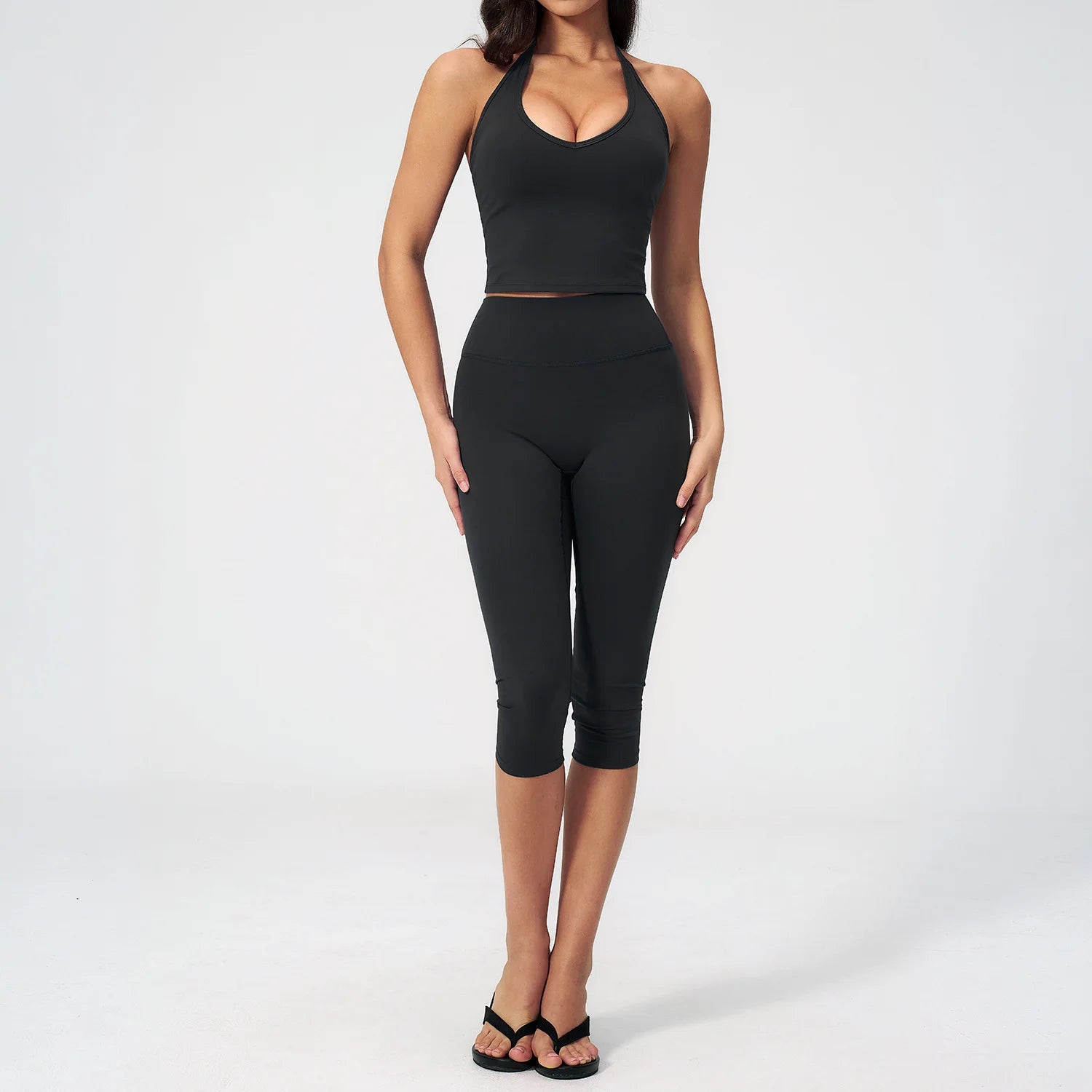 Sports Set Two Pieces Yoga Set Women'S Sports Set Quick Drying Short Sleeve Fitness Set Gym Running Slim Capri Pants Sportswear