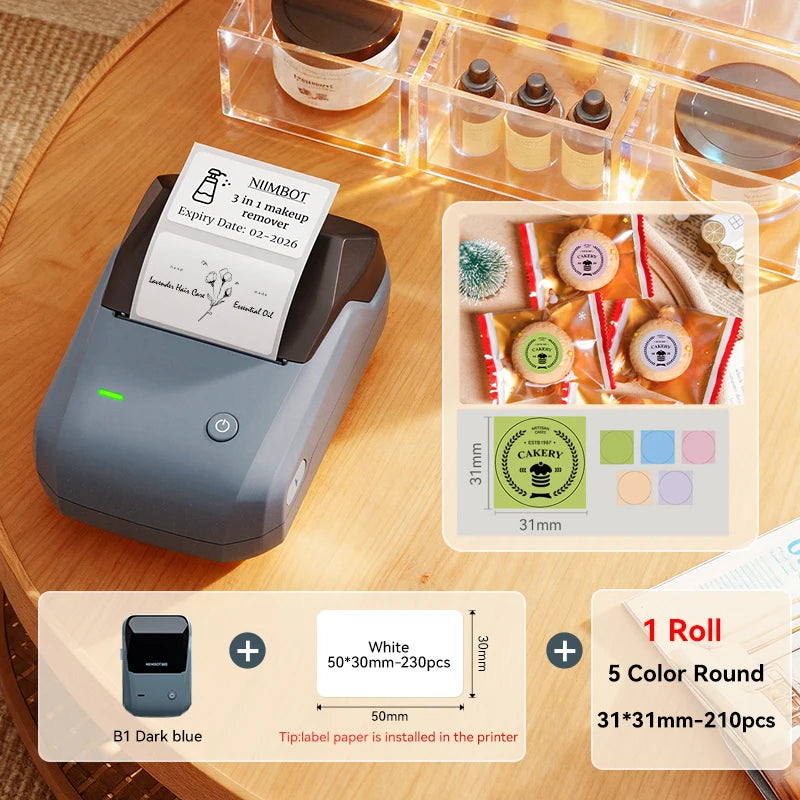 B1 Portable Thermal Printer with Tapes 2 Inch Adhesive Label Printer Mini Bluetooth Sticker Maker Support Smartphones PC