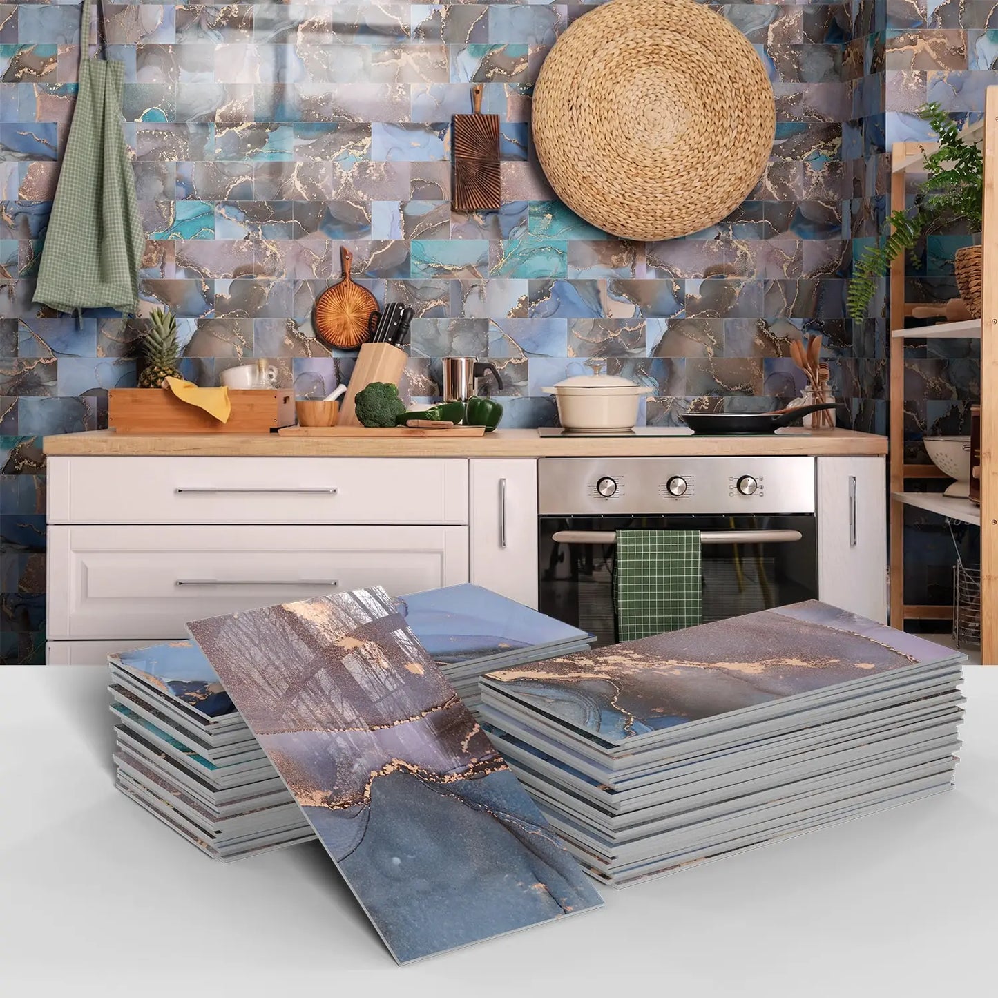 16/32/64PCS Marble Thicker Self-Adhesive Tile Stickers Waterproof Kitchen and Bathroom Minimalist Art 3D Wall Sticker Wallpaper