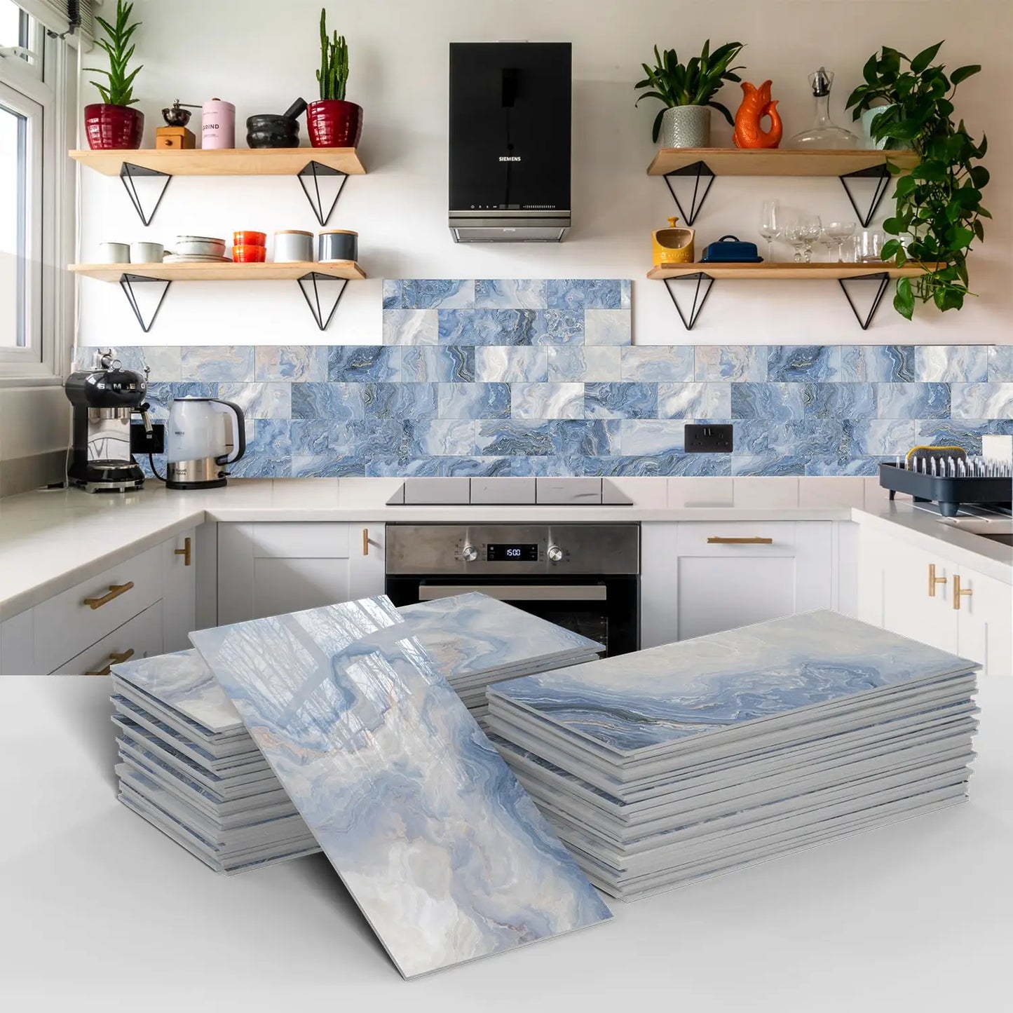 16/32/64PCS Marble Thicker Self-Adhesive Tile Stickers Waterproof Kitchen and Bathroom Minimalist Art 3D Wall Sticker Wallpaper