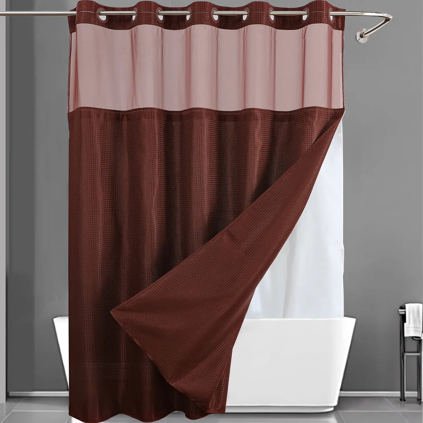 No Hook Washable Waffle Weave Shower Curtain with Snap in Liner -Waterproof Double Layer Shower Curtain with Washableinner Liner, 72 X75 Inch Showercurtain