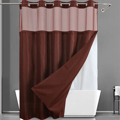 No Hook Washable Waffle Weave Shower Curtain with Snap in Liner -Waterproof Double Layer Shower Curtain with Washableinner Liner, 72 X75 Inch Showercurtain
