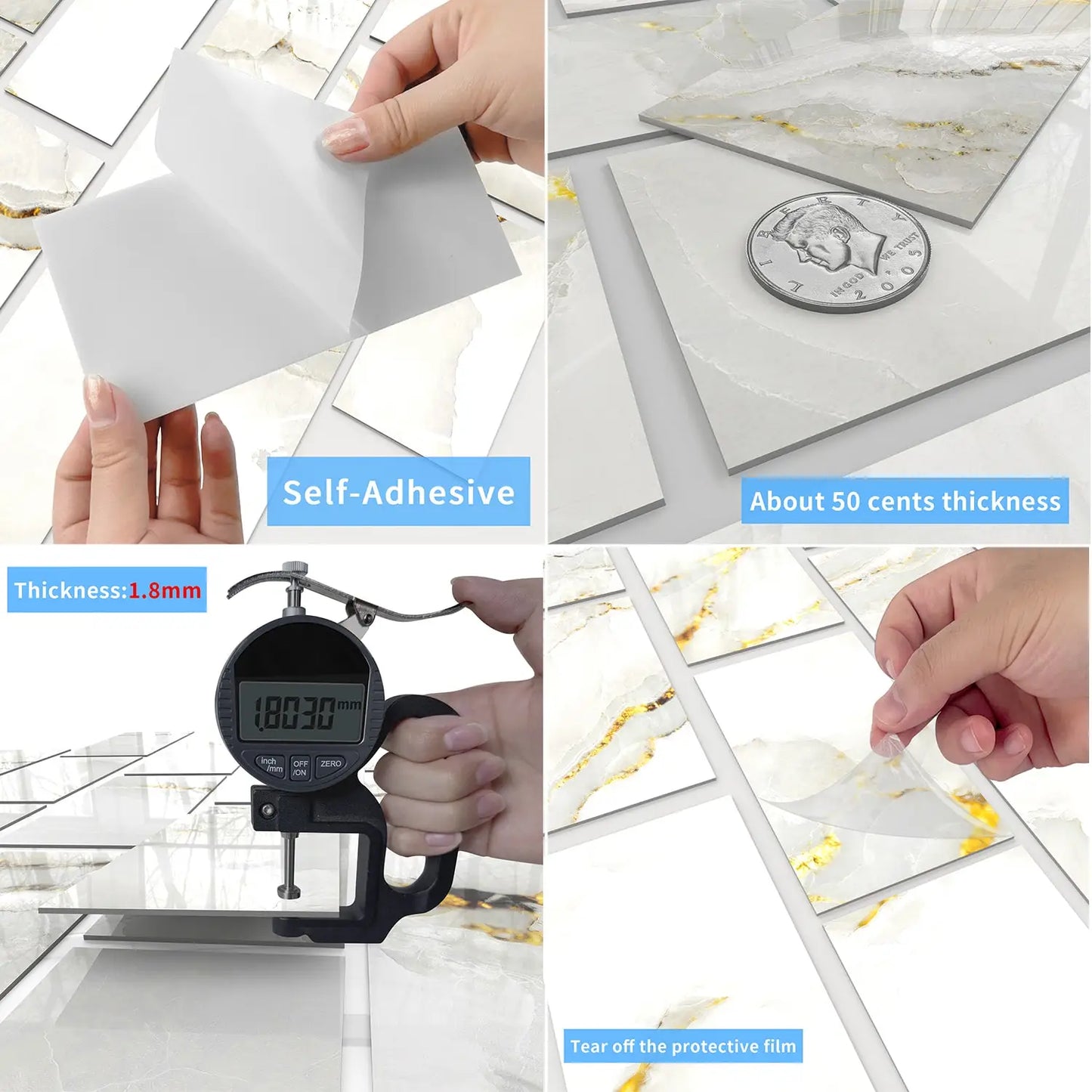 16/32/64PCS Marble Thicker Self-Adhesive Tile Stickers Waterproof Kitchen and Bathroom Minimalist Art 3D Wall Sticker Wallpaper