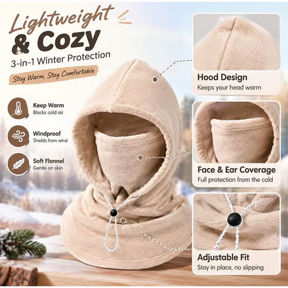Warm Double‑Layer Integrated Hat for Men & Women All-Around Cold Protection(Masks, Scarves, Hats) Thickened One-Piece Winter Hat