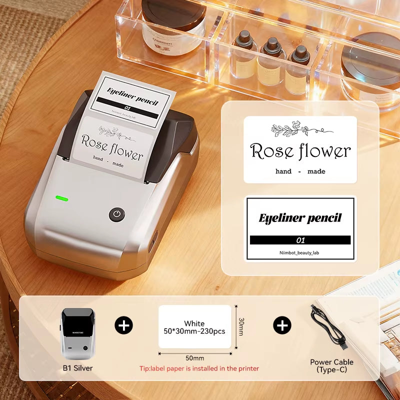 B1 Portable Thermal Printer with Tapes 2 Inch Adhesive Label Printer Mini Bluetooth Sticker Maker Support Smartphones PC