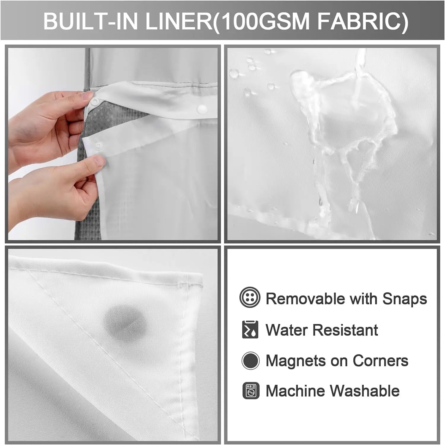 No Hook Washable Waffle Weave Shower Curtain with Snap in Liner -Waterproof Double Layer Shower Curtain with Washableinner Liner, 72 X75 Inch Showercurtain