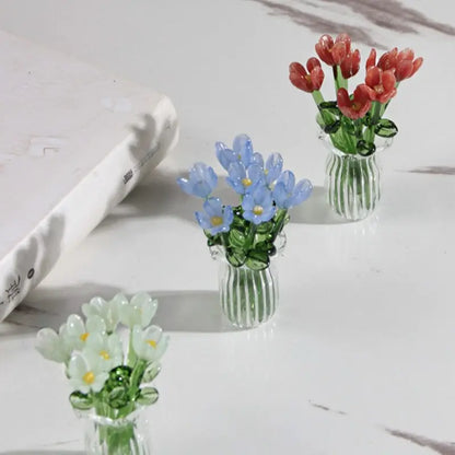 1 Set (8 Flowers + 1 Vase) Handcrafted Mini Glass Artificial Flower Ornaments, DIY Faux Flower Arrangement Bouquet, Decorative Mixed Flower Set for Gifting and Event Decorations, Faux Floral Decor, Artificial Flower Bouquets #GLOBAL PICKS