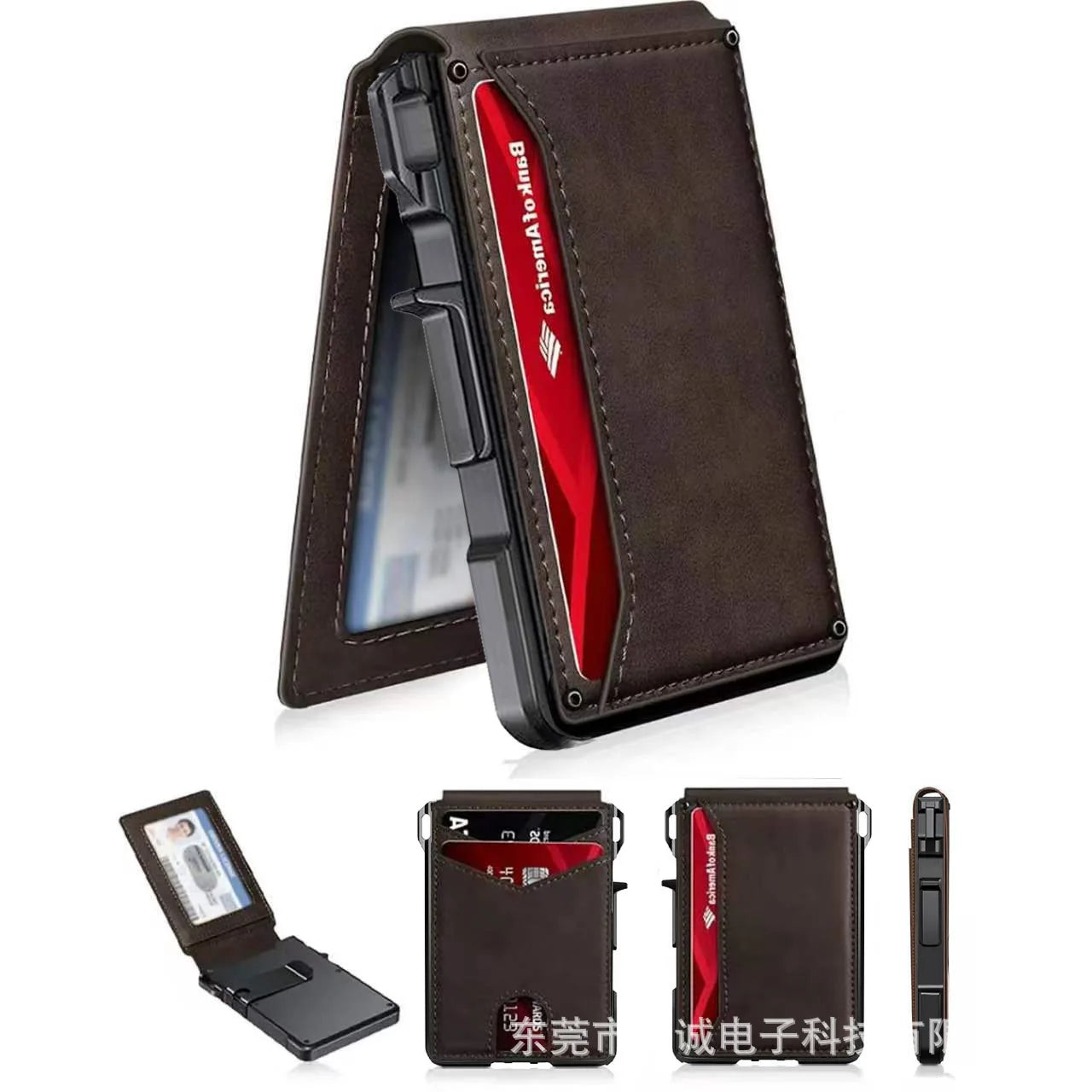 RFID Blocking Pop up Card Holder Wallet for Men Carbon Fiber Texture PU Leather Aluminum Slim Money Clip ID Window
