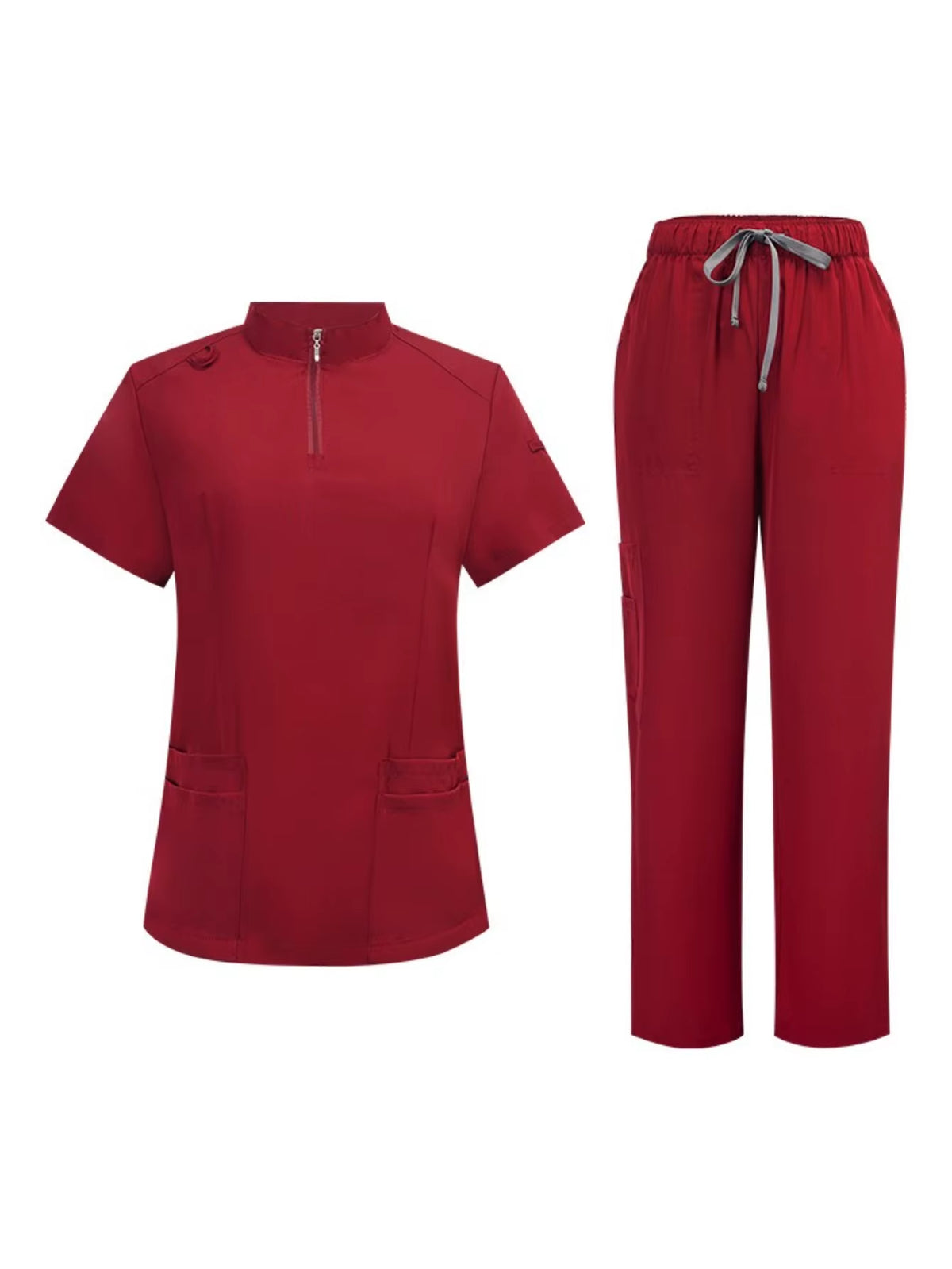 Mens Stand Collar Zip Front Scrub Set Workwear Straight Leg Pants Casual Gym Fitness Uniform Suit