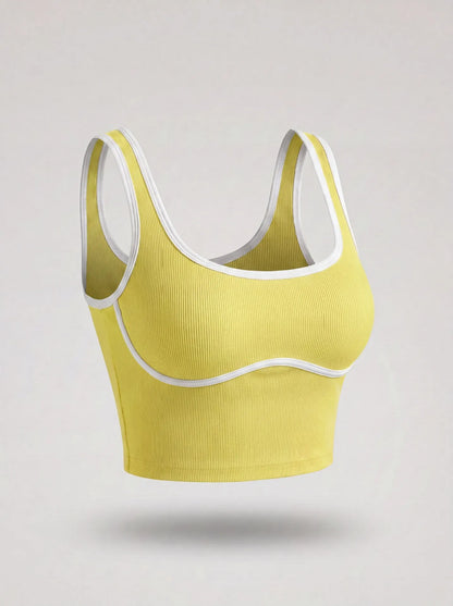 Women Color Block Line Yoga Bra without Chest Pad Shaping Back Design Quick Dry Sports Top Gym Running Training Outdoor