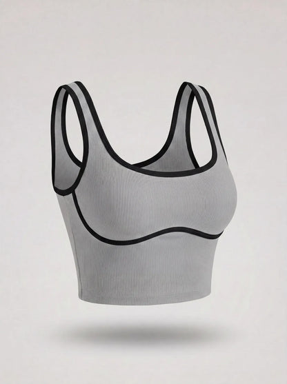 Women Color Block Line Yoga Bra without Chest Pad Shaping Back Design Quick Dry Sports Top Gym Running Training Outdoor