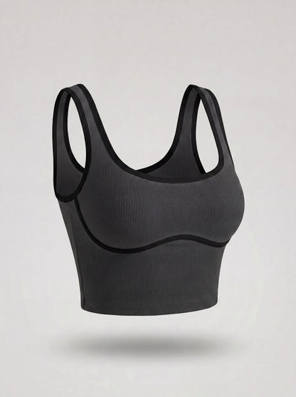 Women Color Block Line Yoga Bra without Chest Pad Shaping Back Design Quick Dry Sports Top Gym Running Training Outdoor