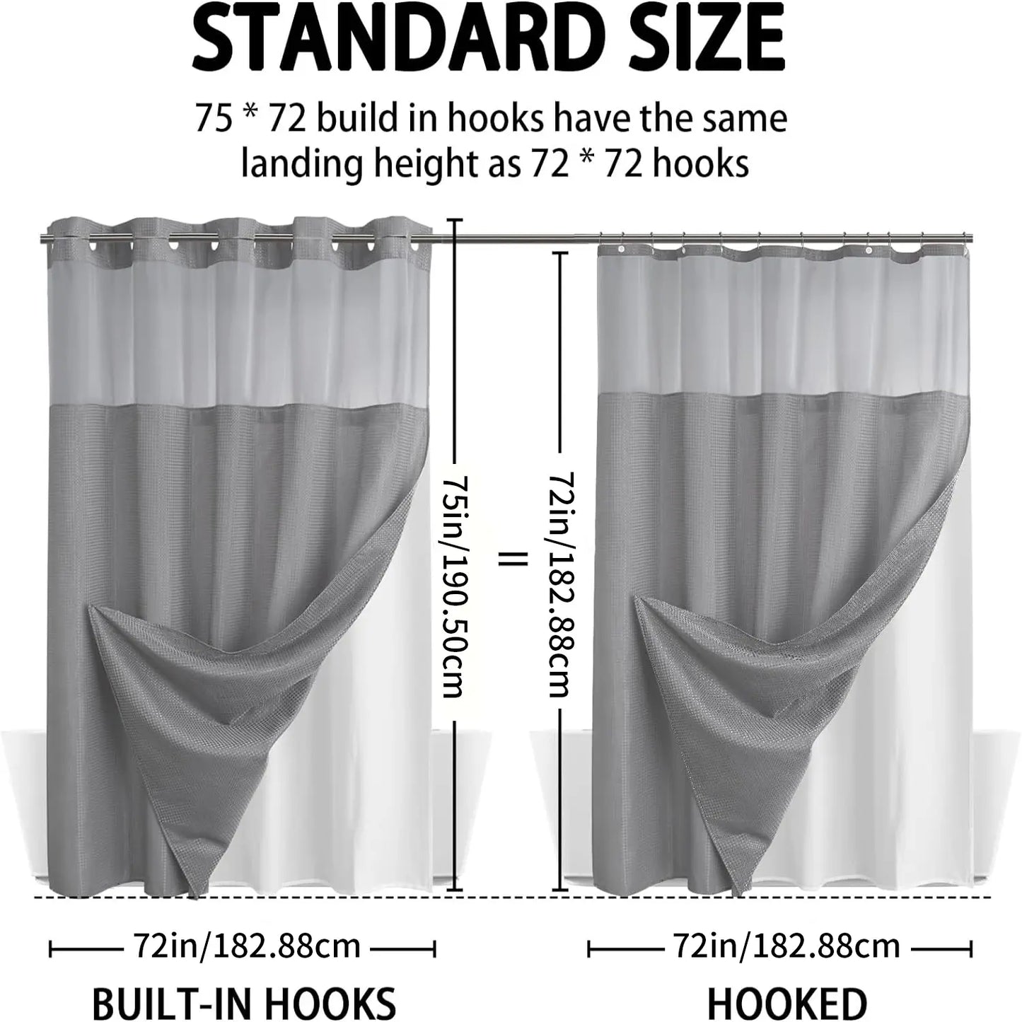 No Hook Washable Waffle Weave Shower Curtain with Snap in Liner -Waterproof Double Layer Shower Curtain with Washableinner Liner, 72 X75 Inch Showercurtain
