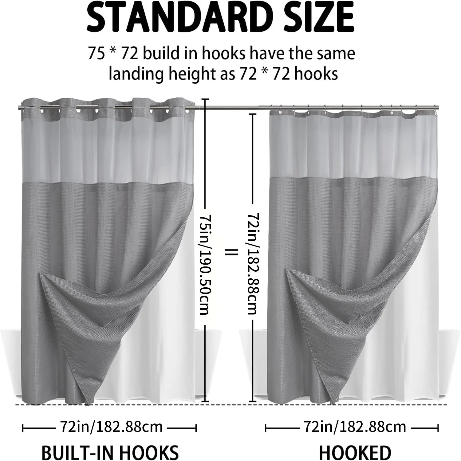 No Hook Washable Waffle Weave Shower Curtain with Snap in Liner -Waterproof Double Layer Shower Curtain with Washableinner Liner, 72 X75 Inch Showercurtain