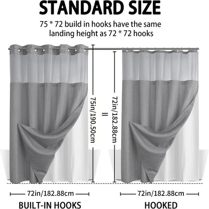 No Hook Washable Waffle Weave Shower Curtain with Snap in Liner -Waterproof Double Layer Shower Curtain with Washableinner Liner, 72 X75 Inch Showercurtain