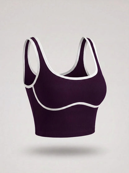 Women Color Block Line Yoga Bra without Chest Pad Shaping Back Design Quick Dry Sports Top Gym Running Training Outdoor