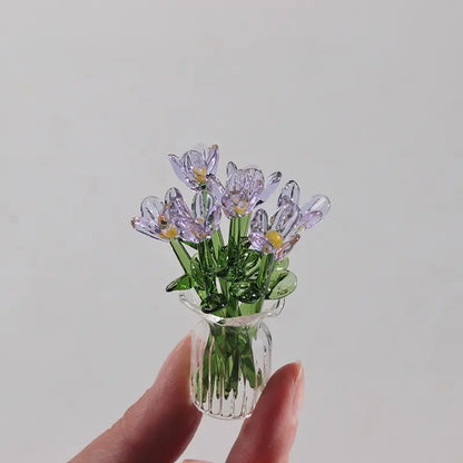1 Set (8 Flowers + 1 Vase) Handcrafted Mini Glass Artificial Flower Ornaments, DIY Faux Flower Arrangement Bouquet, Decorative Mixed Flower Set for Gifting and Event Decorations, Faux Floral Decor, Artificial Flower Bouquets #GLOBAL PICKS