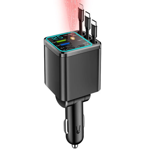 Digital Display Car Charger Telescopic Cable Car Charger PD Car Fast Charger Super Fast Charger Five in One Cigarette Lighter