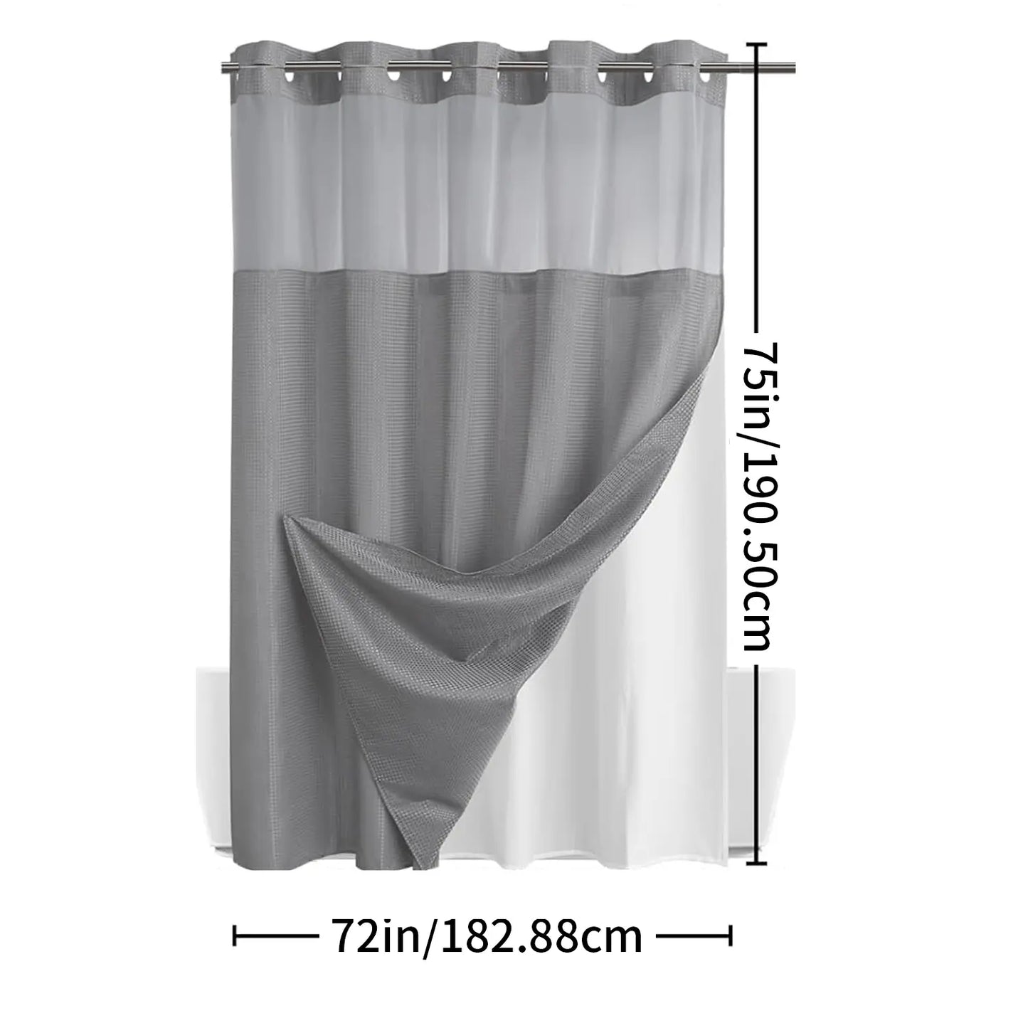 No Hook Washable Waffle Weave Shower Curtain with Snap in Liner -Waterproof Double Layer Shower Curtain with Washableinner Liner, 72 X75 Inch Showercurtain