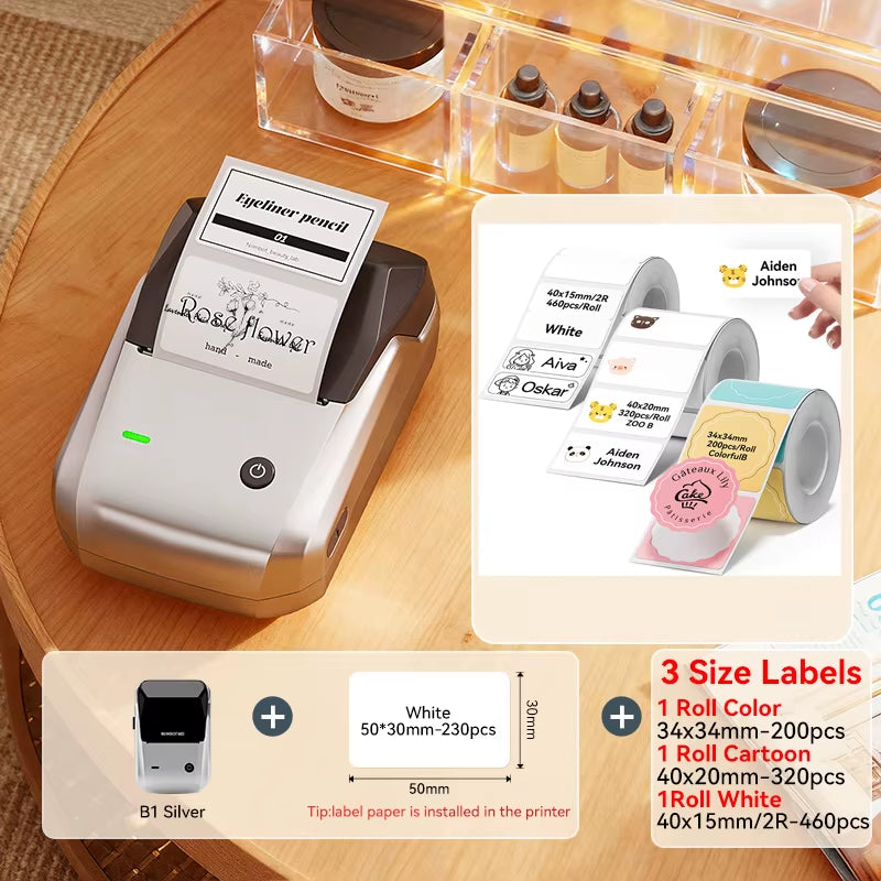B1 Portable Thermal Printer with Tapes 2 Inch Adhesive Label Printer Mini Bluetooth Sticker Maker Support Smartphones PC