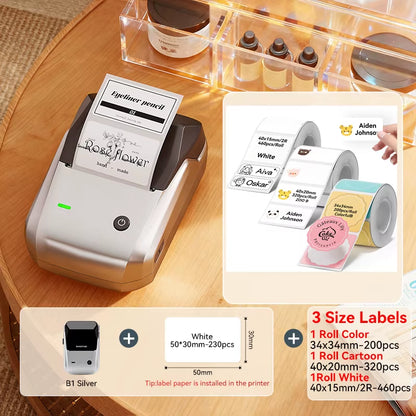 B1 Portable Thermal Printer with Tapes 2 Inch Adhesive Label Printer Mini Bluetooth Sticker Maker Support Smartphones PC