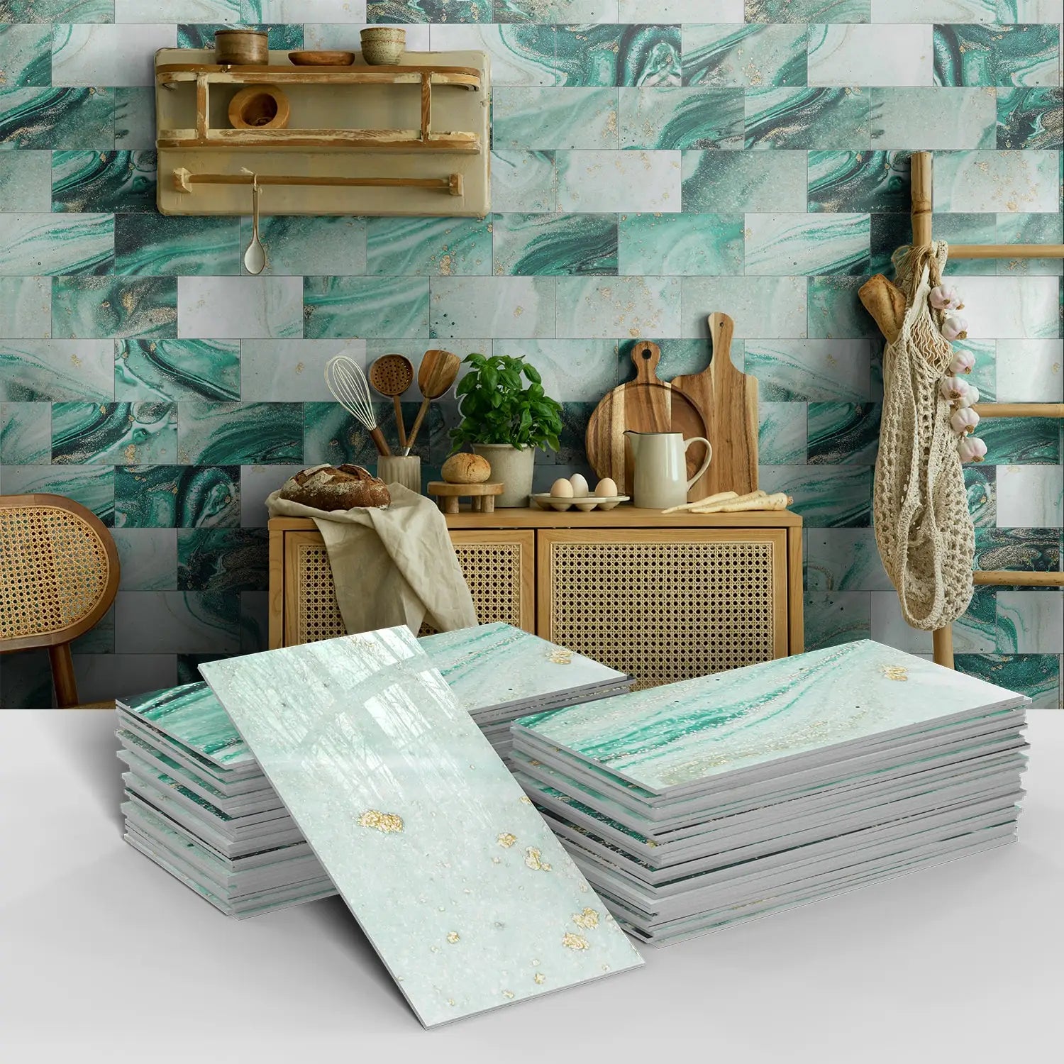 16/32/64PCS Marble Thicker Self-Adhesive Tile Stickers Waterproof Kitchen and Bathroom Minimalist Art 3D Wall Sticker Wallpaper