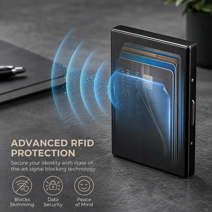RFID Blocking Metal Card Holder - Ultra-Slim Stainless Steel Business Credit Card Case, Portable Pocket Secure ID Protector for Men’S Business Travel (Party Gift)