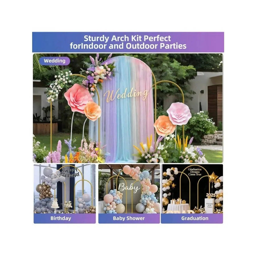 Metal Arch Backdrop Stand, Golden Wedding Arch Stand(7.2Ft+6.6Ft +6Ft), Stable Wedding Arch Frame for Wedding Birthday Party