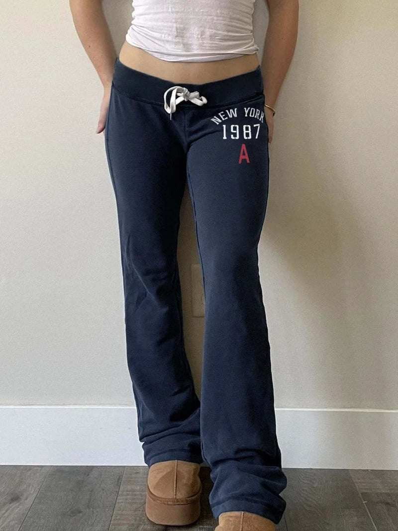 America Fashion Y2K Low Waist Slight Strech Letter Print All Match Streetwear Long Pants