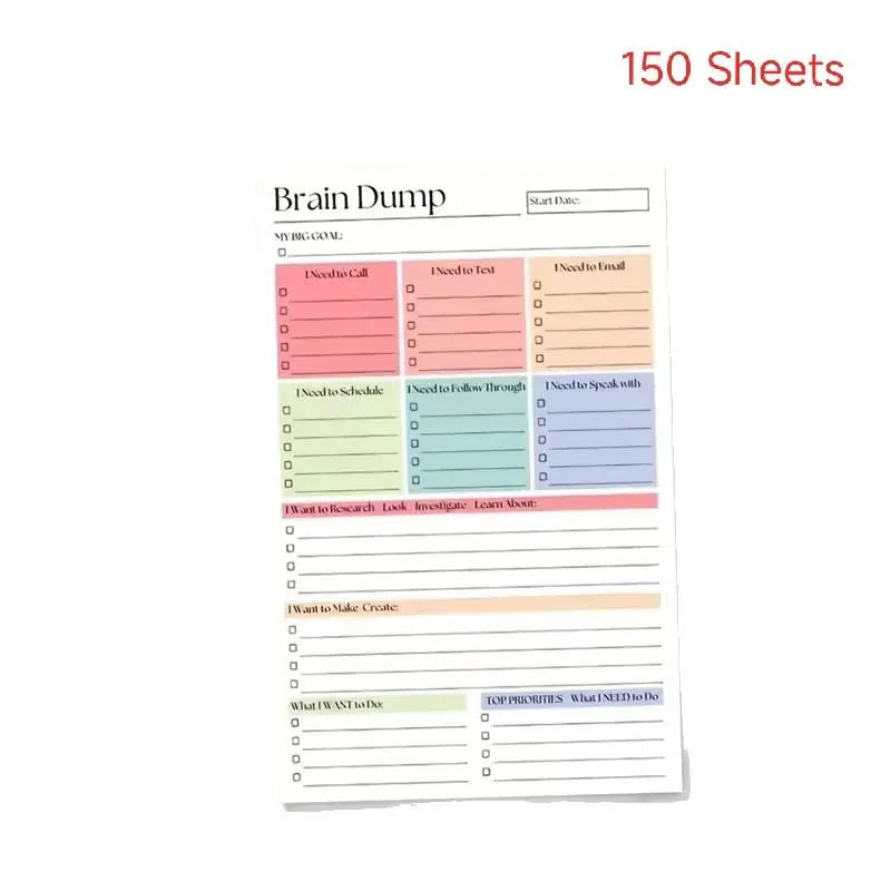 A5 Undated Minimalist Brain Dump Journal (50/150 Sheets), To-Do List & Task Manager Notebook for Project Planning
