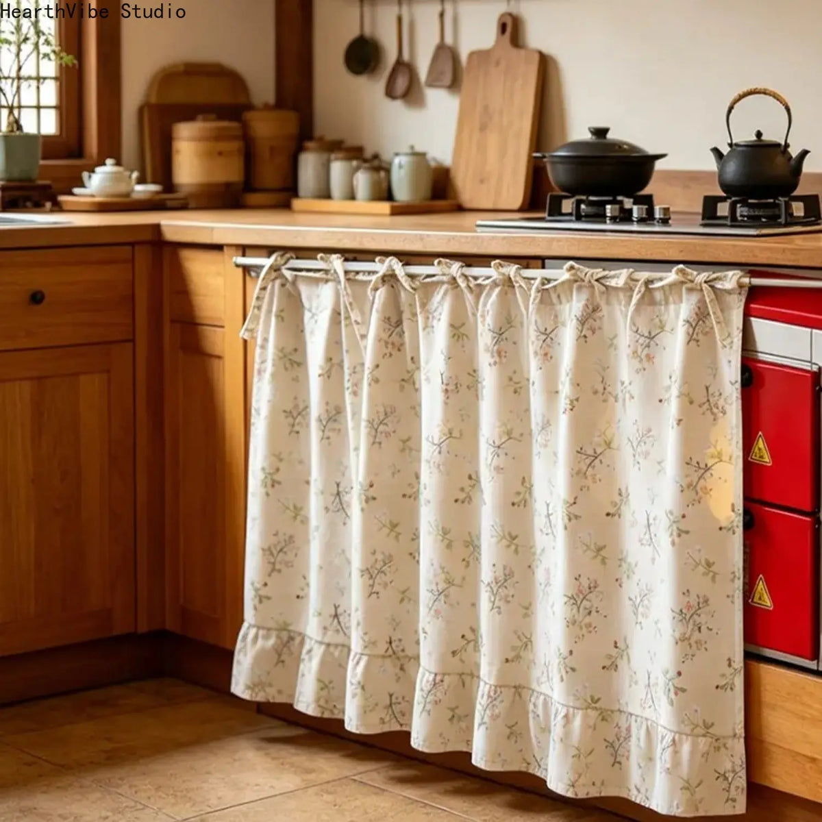【Summerwins】2026 Farmhouse-Style Stove Curtain, Gingham Grid Ruffle-Edge Tier Curtains, Rural Short Window Valance, Home Kitchen Dust Cover, Plaid Floral Window Treatments, Aesthetic House Decor, Unique Room Decor