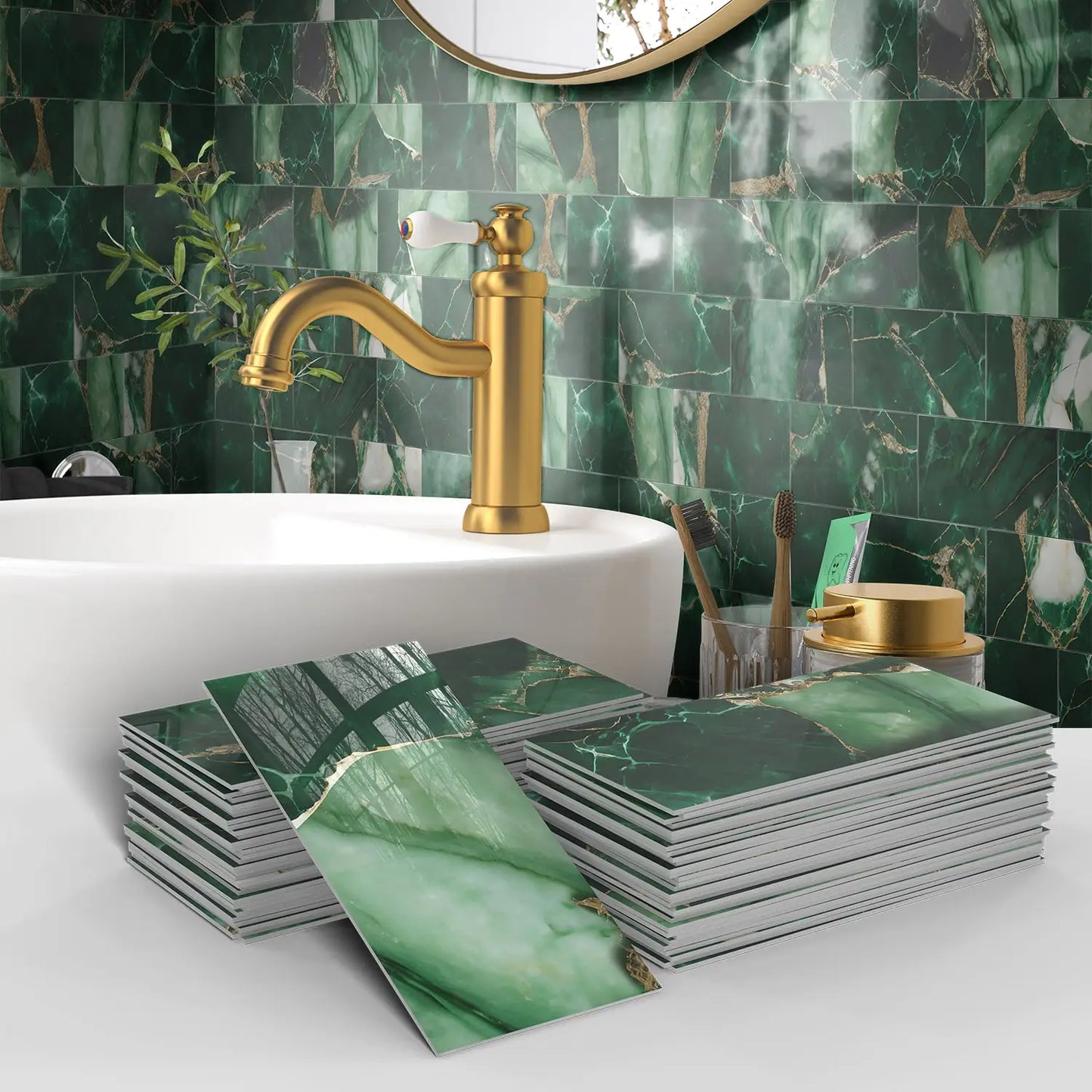 16/32/64PCS Marble Thicker Self-Adhesive Tile Stickers Waterproof Kitchen and Bathroom Minimalist Art 3D Wall Sticker Wallpaper