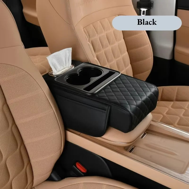 Car Center Console Armrest Cushion with 2 Cup Holder Armrest Heightening Pad Auto Amrest Pillow Cover Pad for All Seasons