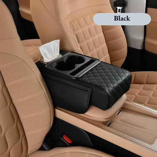 Car Center Console Armrest Cushion with 2 Cup Holder Armrest Heightening Pad Auto Amrest Pillow Cover Pad for All Seasons