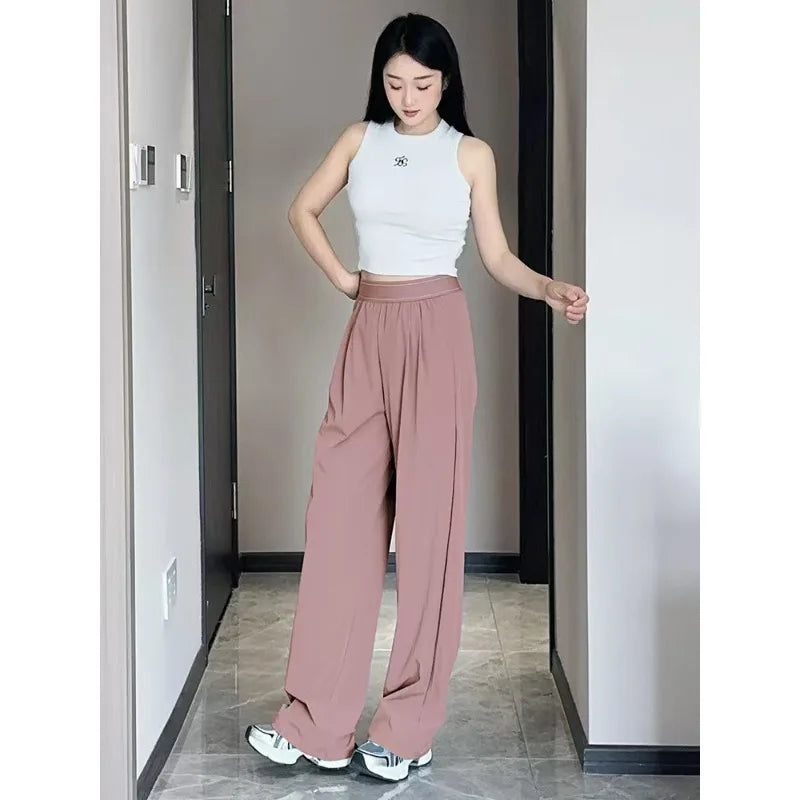 UNITIM Spring Women Straight Sports Pants Solid Loose Casual Yoga Pants for Female Lady Elastic Wiast Lady Quick-Dry Sweatpants