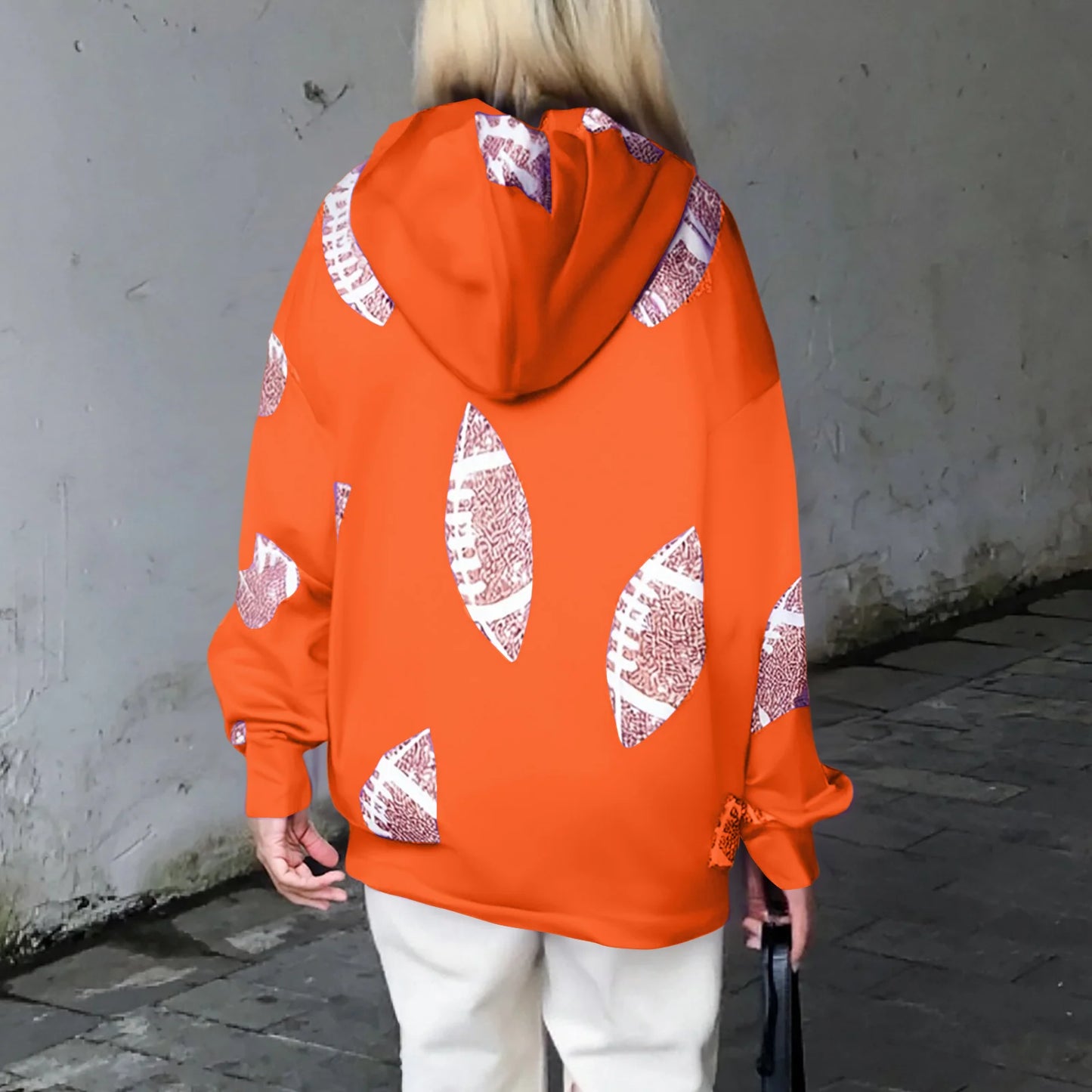 2025 Women Hooded Sweatshirt Rugby Print Half Zipper Hoodie Long Sleeve Hooded Sequined Rugby Loose Sweatshirt Pullover Tops