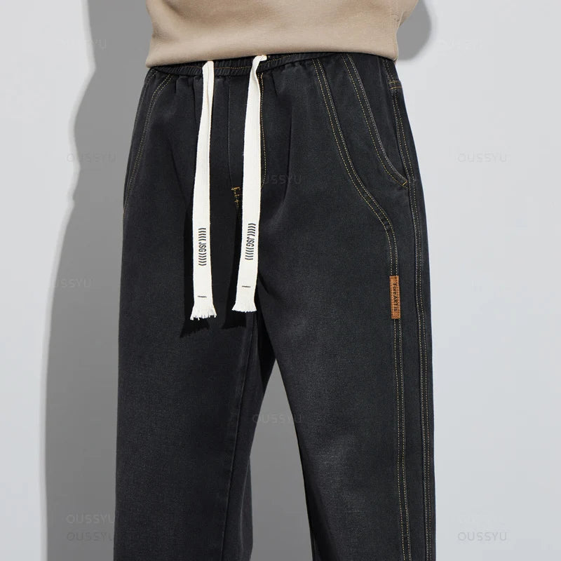 Brand Clothing New Design Cotton Jeans Men Baggy Elastic Waist Cargo Denim Pants Work Wide Leg Korean Trousers Male 4XL